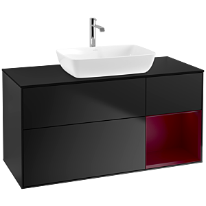 Villeroy und Boch Finion Waschtischunterschrank F832HBPD 120cm, Abdeckplatte black matt, Regale Peony matt lacquer, Black matt lacquer