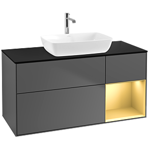 Villeroy und Boch Finion Waschtischunterschrank F832HFGK 120cm, Abdeckplatte black matt, Regale Gold matt lacquer, Anthracite matt