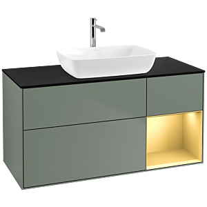 Villeroy und Boch Finion Waschtischunterschrank F832HFGM 120cm, Abdeckplatte black matt, Regale Gold matt lacquer, Olive Matt Lacquer