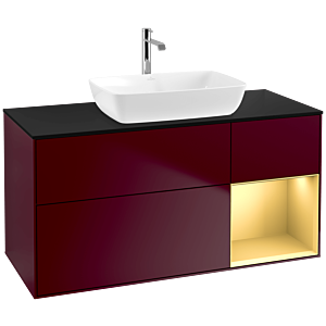 Villeroy und Boch Finion Waschtischunterschrank F832HFHB 120cm, Abdeckplatte black matt, Regale Gold matt lacquer, Peony Matt