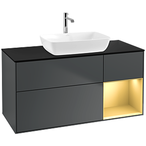 Villeroy und Boch Finion Waschtischunterschrank F832HFHG 120cm, Abdeckplatte black matt, Regale Gold matt lacquer, Midnight Blue Matt Lacquer