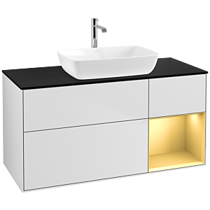 Villeroy und Boch Finion Waschtischunterschrank F832HFMT 120cm, Abdeckplatte black matt, Regale Gold matt lacquer, White matt lacquer
