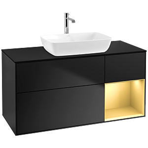 Villeroy und Boch Finion Waschtischunterschrank F832HFPD 120cm, Abdeckplatte black matt, Regale Gold matt lacquer, Black matt lacquer