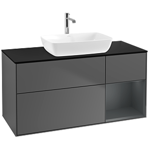 Villeroy und Boch Finion Waschtischunterschrank F832HGGK 120cm, Abdeckplatte black matt, Regale Midnight matt lacquer, Anthracite matt
