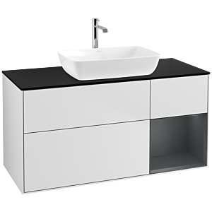 Villeroy und Boch Finion Waschtischunterschrank F832HGMT 120cm, Abdeckplatte black matt, Regale Midnight matt lacquer, White matt lacquer
