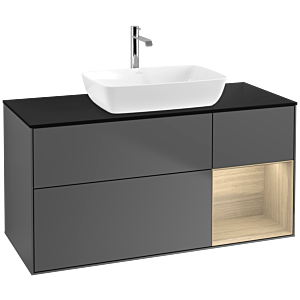 Villeroy und Boch Finion Waschtischunterschrank F832PCGK 120cm, Abdeckplatte black matt, Regale Oak Veneer, Anthracite matt