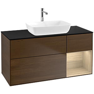 Villeroy und Boch Finion Waschtischunterschrank F832PCGN 120cm, Abdeckplatte black matt, Regale Oak Veneer, Walnut veneer