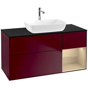 Villeroy und Boch Finion Waschtischunterschrank F832PCHB 120cm, Abdeckplatte black matt, Regale Oak Veneer, Peony Matt