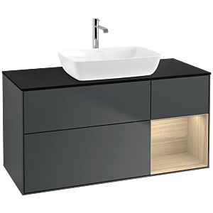 Villeroy und Boch Finion Waschtischunterschrank F832PCHG 120cm, Abdeckplatte black matt, Regale Oak Veneer, Midnight Blue Matt Lacquer