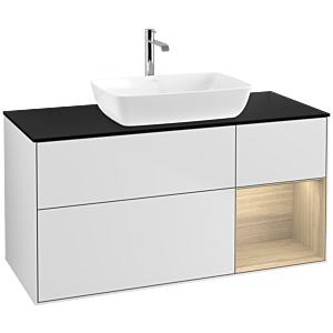 Villeroy und Boch Finion Waschtischunterschrank F832PCMT 120cm, Abdeckplatte black matt, Regale Oak Veneer, White matt lacquer