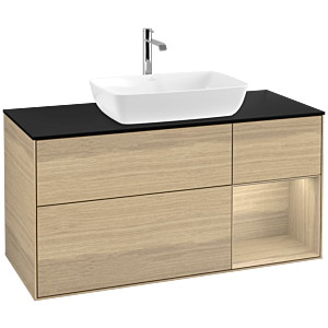 Villeroy und Boch Finion Waschtischunterschrank F832PCPC 120cm, Abdeckplatte black matt, Regale Oak Veneer, Oak Veneer