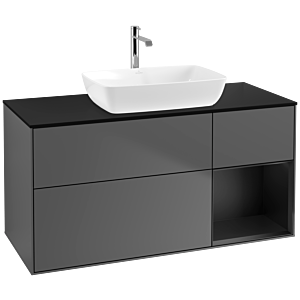 Villeroy und Boch Finion Waschtischunterschrank F832PDGK 120cm, Abdeckplatte black matt, Regale Black matt lacquer, Anthracite matt