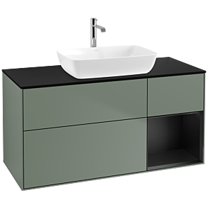 Villeroy und Boch Finion Waschtischunterschrank F832PDGM 120cm, Abdeckplatte black matt, Regale Black matt lacquer, Olive Matt Lacquer