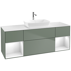 Villeroy und Boch Finion Waschtischunterschrank F861GFGM 160cm, Abdeckplatte white matt, Regale Glossy white lacquer, Olive Matt Lacquer