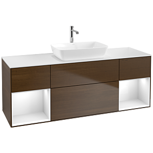 Villeroy and Boch Finion Villeroy and Boch Finion F861GFGN 160cm, cover plate matt white, shelves Glossy white lacquer, Walnut veneer