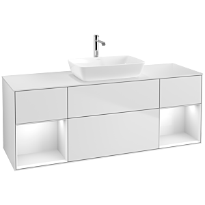Villeroy und Boch Finion Waschtischunterschrank F861GFMT 160cm, Abdeckplatte white matt, Regale Glossy white lacquer, White matt lacquer