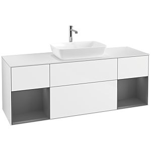 Villeroy und Boch Finion Waschtischunterschrank F861GKGF 160cm, Abdeckplatte white matt, Regale Anthracite matt lacquer, Glossy white lacquer