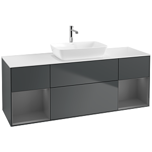 Villeroy et Boch Finion Villeroy et Boch F861GKHG 160cm, plaque de recouvrement blanc mat, étagères laqué mat anthracite, Midnight Blue Matt Lacquer