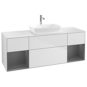 Villeroy und Boch Finion Waschtischunterschrank F861GKMT 160cm, Abdeckplatte white matt, Regale Anthracite matt lacquer, White matt lacquer