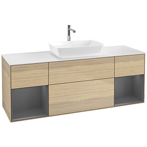 Villeroy und Boch Finion Waschtischunterschrank F861GKPC 160cm, Abdeckplatte white matt, Regale Anthracite matt lacquer, Oak Veneer