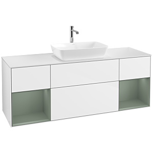 Villeroy und Boch Finion Waschtischunterschrank F861GMGF 160cm, Abdeckplatte white matt, Regale Olive matt lacquer, Glossy white lacquer