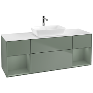 Villeroy et Boch Finion Villeroy et Boch F861GMGM 160cm, plaque de finition blanc mat, étagères olive laqué mat, Olive Matt Lacquer