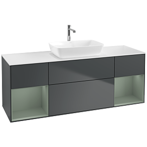 Villeroy und Boch Finion Waschtischunterschrank F861GMHG 160cm, Abdeckplatte white matt, Regale Olive matt lacquer, Midnight Blue Matt Lacquer