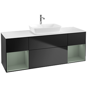 Villeroy und Boch Finion Waschtischunterschrank F861GMPD 160cm, Abdeckplatte white matt, Regale Olive matt lacquer, Black matt lacquer