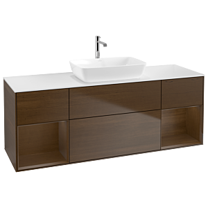 Villeroy und Boch Finion Waschtischunterschrank F861GNGN 160cm, Abdeckplatte white matt, Regale Walnut Veneer, Walnut veneer
