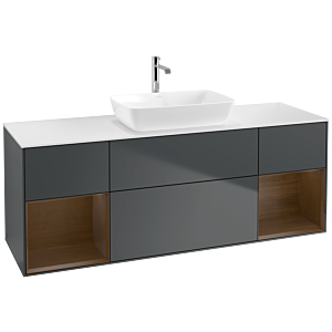 Villeroy und Boch Finion Waschtischunterschrank F861GNHG 160cm, Abdeckplatte white matt, Regale Walnut Veneer, Midnight Blue Matt Lacquer
