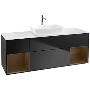Villeroy et Boch Finion Villeroy et Boch F861GNPD 160cm, plaque de finition blanc mat, étagères Walnut Veneer , laqué noir mat