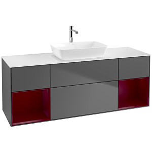 Villeroy und Boch Finion Waschtischunterschrank F861HBGK 160cm, Abdeckplatte white matt, Regale Peony matt lacquer, Anthracite matt