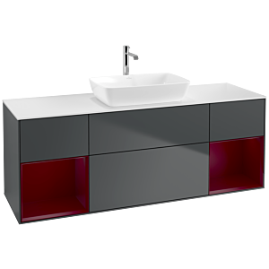 Villeroy und Boch Finion Waschtischunterschrank F861HBHG 160cm, Abdeckplatte white matt, Regale Peony matt lacquer, Midnight Blue Matt Lacquer