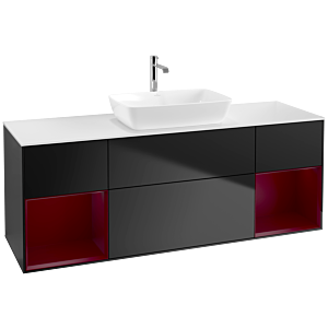 Villeroy et Boch Finion Villeroy et Boch F861HBPD 160cm, plaque de recouvrement blanc mat, étagères Peony laqué mat, laqué noir mat