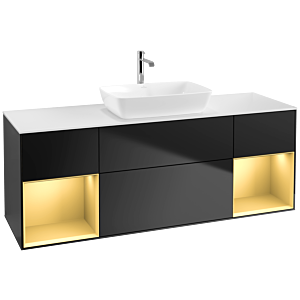 Villeroy und Boch Finion Waschtischunterschrank F861HFPD 160cm, Abdeckplatte white matt, Regale Gold matt lacquer, Black matt lacquer