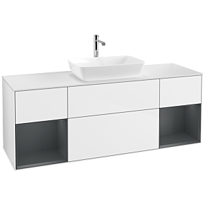 Villeroy und Boch Finion Waschtischunterschrank F861HGGF 160cm, Abdeckplatte white matt, Regale Midnight matt lacquer, Glossy white lacquer
