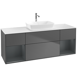 Villeroy und Boch Finion Waschtischunterschrank F861HGGK 160cm, Abdeckplatte white matt, Regale Midnight matt lacquer, Anthracite matt