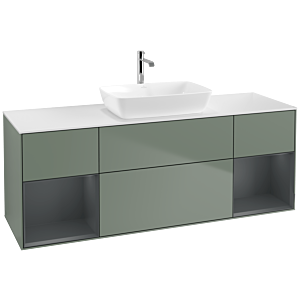 Villeroy und Boch Finion Waschtischunterschrank F861HGGM 160cm, Abdeckplatte white matt, Regale Midnight matt lacquer, Olive Matt Lacquer