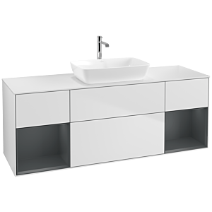 Villeroy und Boch Finion Waschtischunterschrank F861HGMT 160cm, Abdeckplatte white matt, Regale Midnight matt lacquer, White matt lacquer