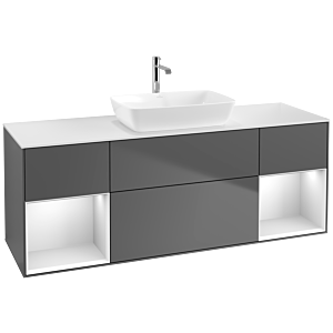 Villeroy und Boch Finion Waschtischunterschrank F861MTGK 160cm, Abdeckplatte white matt, Regale White matt lacquer, Anthracite matt