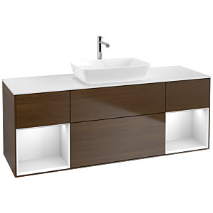 Villeroy et Boch Finion Villeroy et Boch F861MTGN 160cm, plaque de finition blanc mat, étagères laqué blanc mat, placage noyer