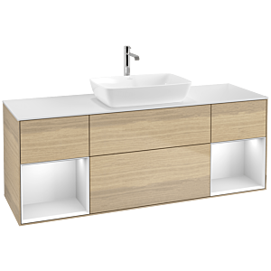 Villeroy und Boch Finion Waschtischunterschrank F861MTPC 160cm, Abdeckplatte white matt, Regale White matt lacquer, Oak Veneer