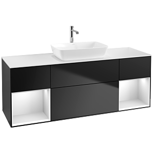 Villeroy und Boch Finion Waschtischunterschrank F861MTPD 160cm, Abdeckplatte white matt, Regale White matt lacquer, Black matt lacquer