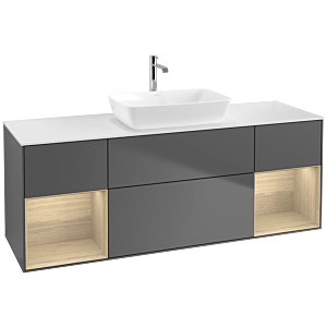 Villeroy und Boch Finion Waschtischunterschrank F861PCGK 160cm, Abdeckplatte white matt, Regale Oak Veneer, Anthracite matt