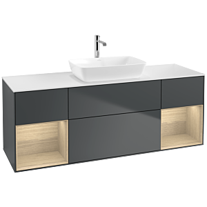 Villeroy et Boch Finion Villeroy et Boch F861PCHG 160cm, plaque de recouvrement blanc mat, étagères Oak Veneer , Midnight Blue Matt Lacquer