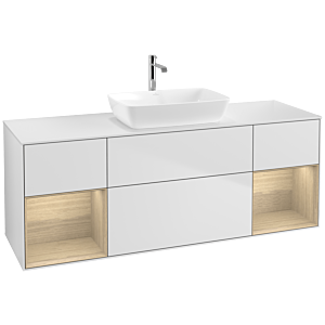 Villeroy und Boch Finion Waschtischunterschrank F861PCMT 160cm, Abdeckplatte white matt, Regale Oak Veneer, White matt lacquer
