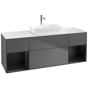 Villeroy und Boch Finion Waschtischunterschrank F861PDGK 160cm, Abdeckplatte white matt, Regale Black matt lacquer, Anthracite matt