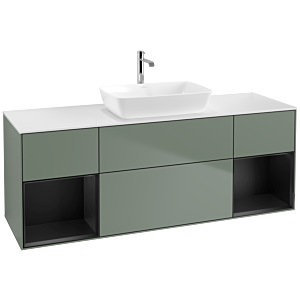 Villeroy et Boch Finion Villeroy et Boch F861PDGM 160cm, plaque de finition blanc mat, étagères laqué noir mat, Olive Matt Lacquer