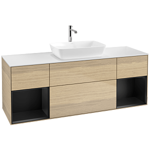 Villeroy and Boch Finion Villeroy and Boch Finion F861PDPC 160cm, cover plate matt white, shelves matt black lacquer, Oak Veneer