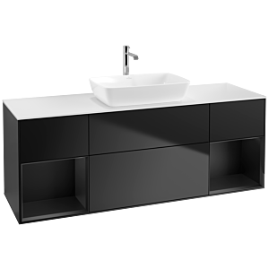 Villeroy et Boch Finion Villeroy et Boch F861PDPD 160cm, plaque de recouvrement blanc mat, étagères laqué noir mat, laqué noir mat